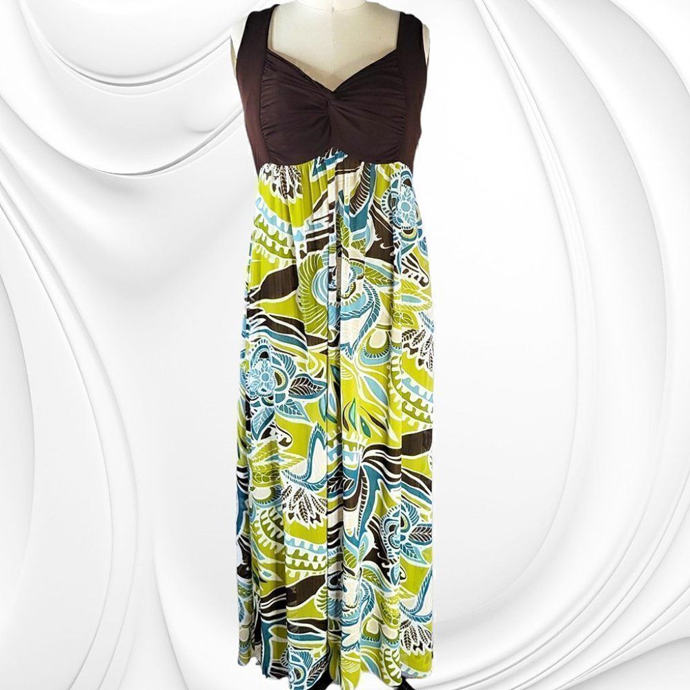 Halter cool brown forest maxi dress